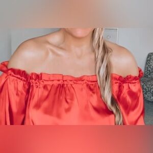 Red Off-Shoulder Satin Top